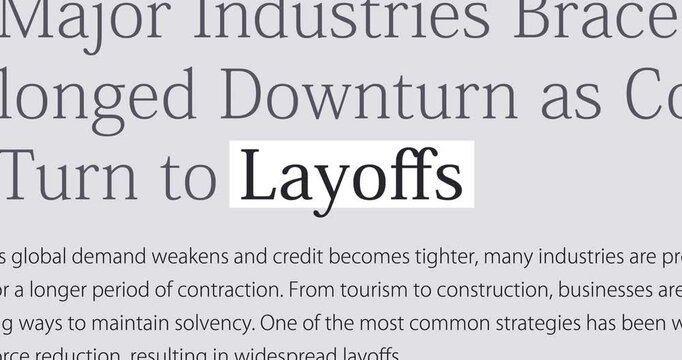 Layoffs in the news overview titles across international media, changing media and newspaper headlines sequence about downsizing and job cuts theme, loop footage