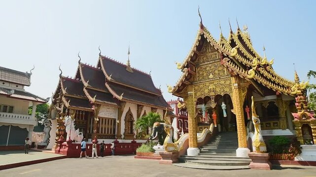 Chiang Mai, Thailand - 16th march, 2024: group of tourist visit sightseeing Wat Saen Mueang Ma Luang Buddhist temple in Chiang Mai. Popular travel visit destination