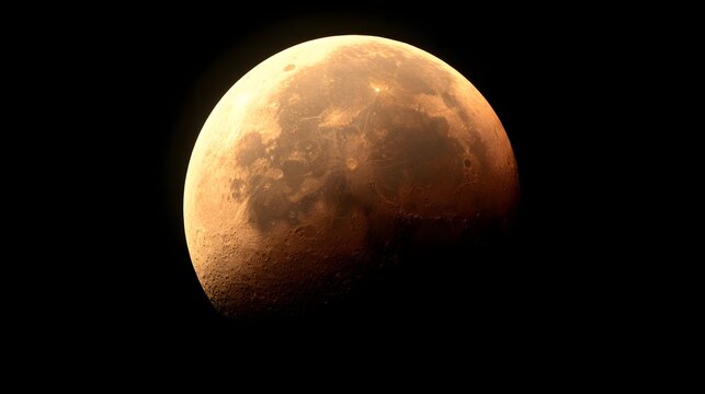 Golden moon illuminating the night sky showing craters and lunar surface details