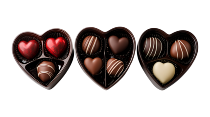 Pack Collection Luxury Chocolate Heart Boxes Valentines Day Treats set against transparent background