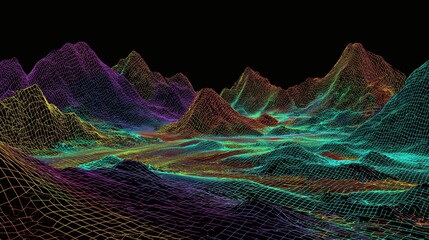 Wireframe Mountains Digital Landscape Illustration