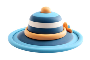 Stylized 3D blue hat with stripes and an orange accent on a transparent background