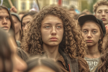 Obraz premium Youth Protest Crowd in Urban Setting