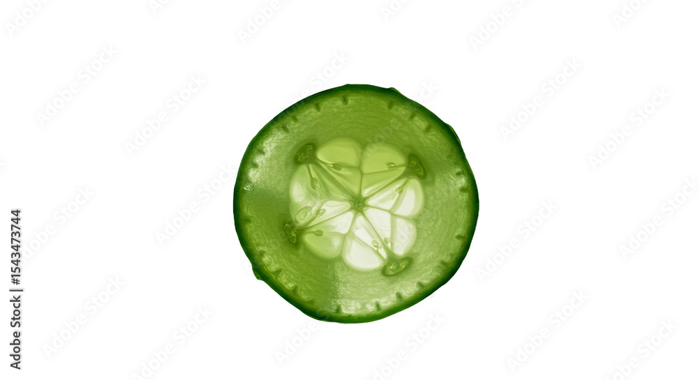 Poster a translucent cross-section of a fresh green cucumber against a black background