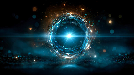 Obraz premium A mesmerizing sphere of light and energy radiates a captivating glow, surrounded by cosmic dust and ethereal ambiance.