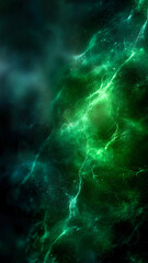 Obraz premium Abstract green nebula with bright streaks and cosmic dust, resembling a vibrant, otherworldly galaxy in deep space.