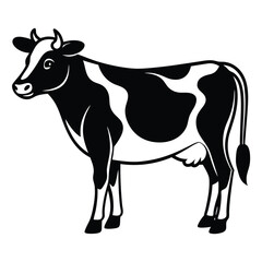 Obraz premium Black and White Cow Illustration Simple Farm Animal Side Profile Graphic Design vector