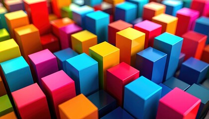 Obraz premium Colorful Block Design: A vibrant and visually striking composition of various-sized blocks, showcasing a spectrum of bold colors in a dynamic arrangement.