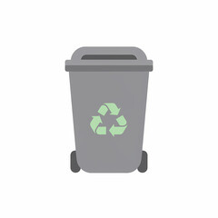 Gray recycle bin with a light green recycling symbol. Eco friendly waste reduction and environmental protection concept.