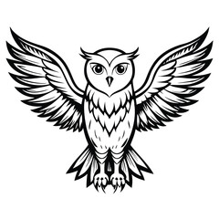 Fototapeta premium Black And White Owl With Wings Spread Wide Detailed Feathers Sharp Talons bird