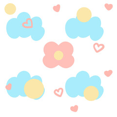 Seamless pattern with clouds and flowers