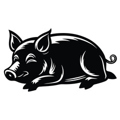 Obraz premium Black And White Sleeping Piglet Illustration Monochrome Farm Animal Graphic Design