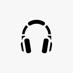 Fototapeta premium Black Headphone Icon Isolated on White Background – Minimalist Audio Symbol for Music, Sound, Podcast, and Listening Concept 