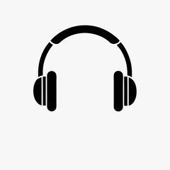 Black Headphone Icon Isolated on White Background &ndash; Minimalist Audio Symbol for Music, Sound, Podcast, and Listening Concept
