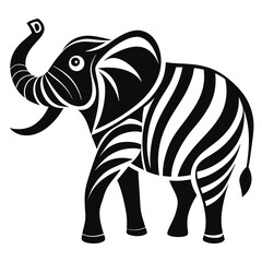 Fototapeta premium Black and White Stylized Elephant Zebra Stripes Tribal Art Design vector