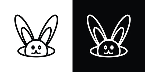 Bunny in hole icon filled flat sign concept for web design.