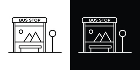 Bus stop shelter ad icon filled flat sign concept for web design.