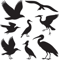Obraz premium Pelican Standing on Pier SilhouetteFlying Pelican Over Water Vector DesignPelican with Open Beak Silhouette ArtCoastal Pelican Resting Scene VectorPelican in Flight Silhouette Illustration