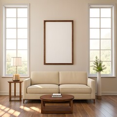 Frame Mockup , Modern Wall in Living Room Interior – ISO A Paper Poster Size, 3D Render Design
