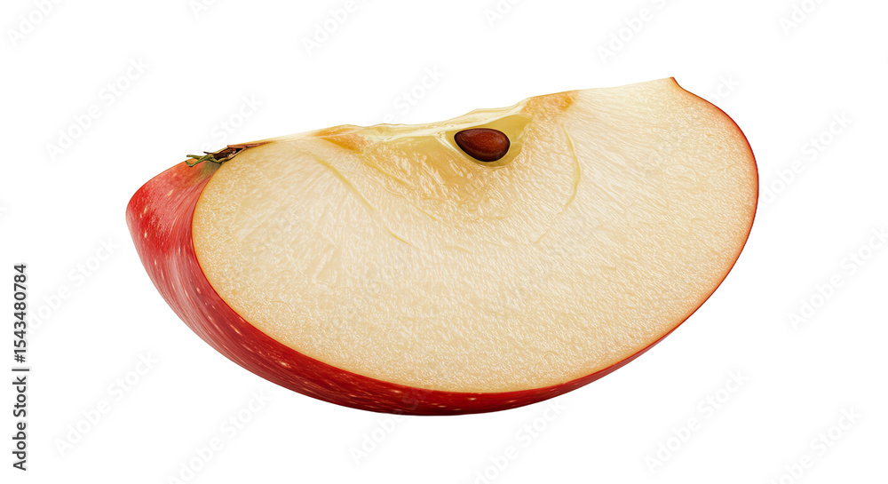 Poster A single slice of a red apple with a seed isolated on a black background.