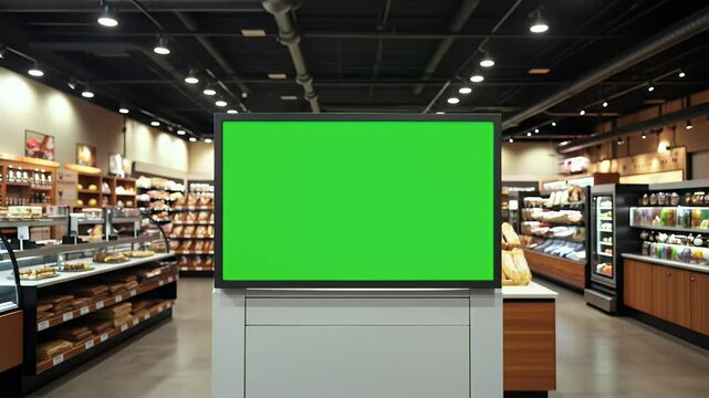 Supermarket Green Screen Display: Modern Retail Mockup