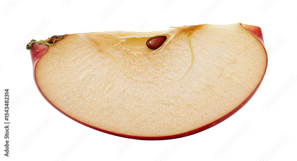 Poster A single slice of a red apple with a seed isolated on a black background
