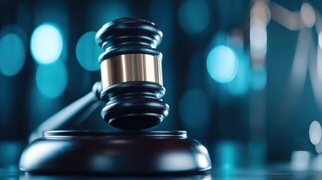 This striking image features a traditional gavel symbolizing justice, prominently displayed against a vibrant blurred background that evokes a sense of legal authority and integrity.