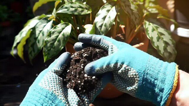 Repotting a Prayer Plant: Gardening Hands