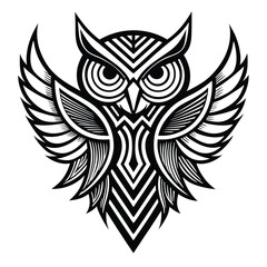 Fototapeta premium Geometric Black and White Owl with Spread Wings Abstract Art Design Graphic bird