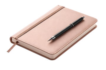 Elegant rose gold notebook with black pen on dark background ready for inspiration and notes