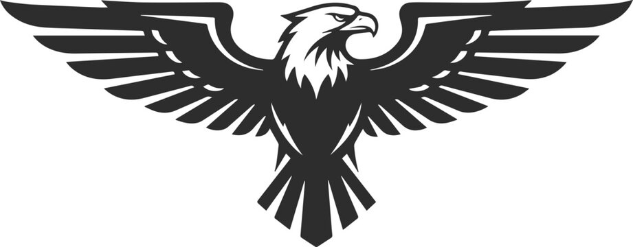 Logo of an aggressive eagle with straight spread wings on the sides and looking to the right, an icon in the form of an eagle logo in black.
