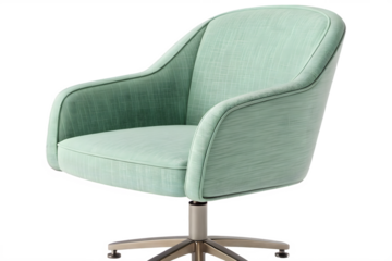Modern teal swivel chair with armrests isolated on black background for design concept