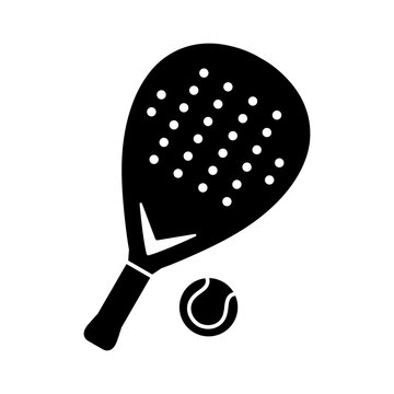 Padel racket and tennis ball icon with simple and modern design for web.Padel racket silhouette logo