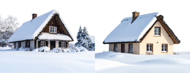 Wind-Swept Thatched Cottage in Harsh Blizzard Transparent Background PNG