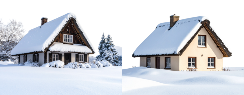 Wind-Swept Thatched Cottage in Harsh Blizzard Transparent Background PNG