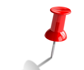 Red drawing pin on transparent background. Red push pin, red thumbtack mockup