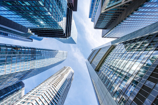 Frankfurt skyline skyscrapers with banks modern work office buildings in Frankfurt, Germany