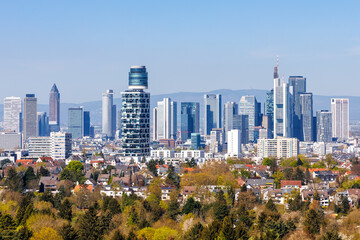 Frankfurt skyline skyscrapers with banks from above in Frankfurt, Germany
