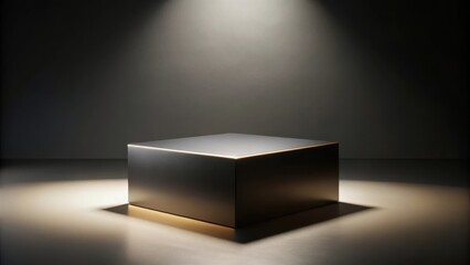 A Dark Studio Setting Featuring a Square Metal Pedestal Illuminated by a Single Light Source