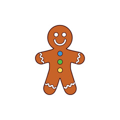 a brown gingerbread man with white icing and candy