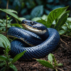 Obraz premium green snake in the grass