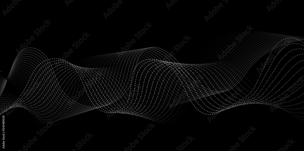 Poster abstract black background with gray line. modern template abstract design flowing particles digital 