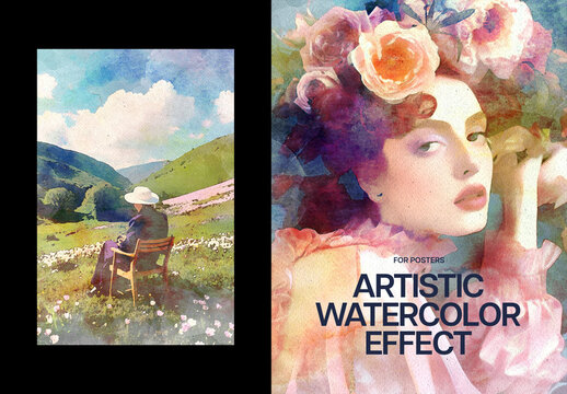 Artistic Watercolor Poster Photo Effect Mockup