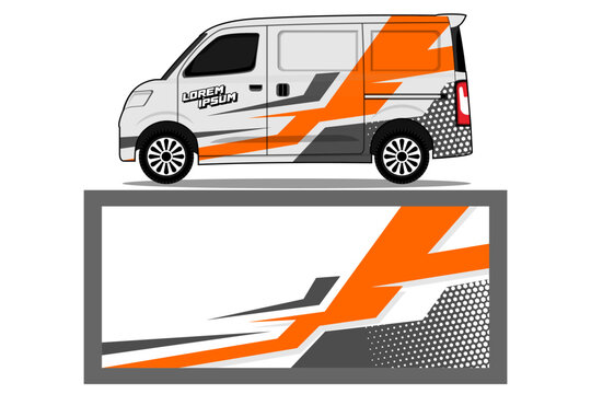 van livery design vector. Graphic abstract stripe racing background designs for wrap in orange color combination EPS 10