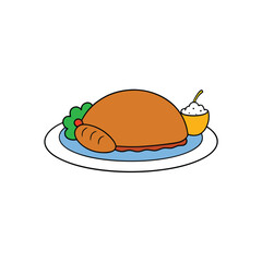 a holiday dinner plate with roasted turkey  pie an