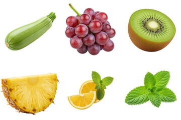 Set of fresh fruits and vegetables on white background  