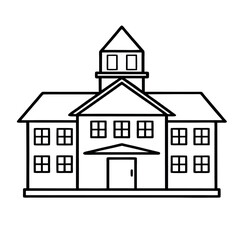A line art illustration school building on white backround