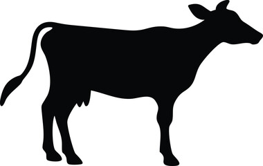 Fototapeta premium Monochrome Cow Silhouette: A Full Body Side View of a Farm Animal, Illustrative Vector Graphic on White, Ideal for Agricultural Designs & Related Themes