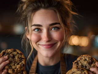 National Chocolate Chip Cookie Day. A woman Baking Chocolate Chip Cookies