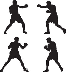 Boxing Silhouettes, Male Fighter Action Poses, Sports Vector Set